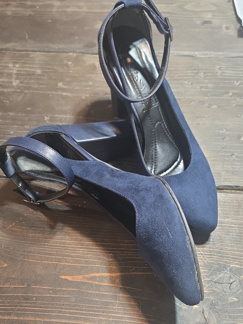 Women's Navy Ankle-Strap Block Heel Pumps